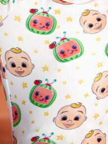 CoComelon X SHEIN 2pcs/Set Baby Boy Cartoon Figure Graphic Rib-Knit Top & Pants Snug Fit Pajamas, Autumn/Winter Fall