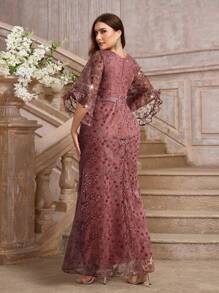 Glamrae Đầm dạ hội dáng đuôi cá ren tay bồng màu hồng hoa sen cỡ lớn, đính cườm và đá quý, thanh lịch, thích hợp cho các buổi dạ tiệc, tiệc chiêu đãi hoặc ngày Valentine. - Cà phê nâu - Xem 2
