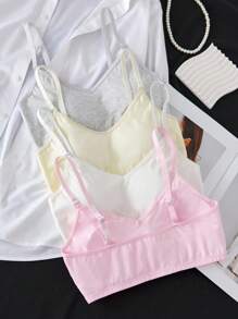 4pcs Baju Terusan Anak Perempuan Warna Polos Lucu dengan Hiasan Renda, Bahan Katun Lembut Nyaman, Model Pendek dengan Bantalan, Cocok untuk Pakaian Kasual, Kembali ke Sekolah - MultiWarna - View 5