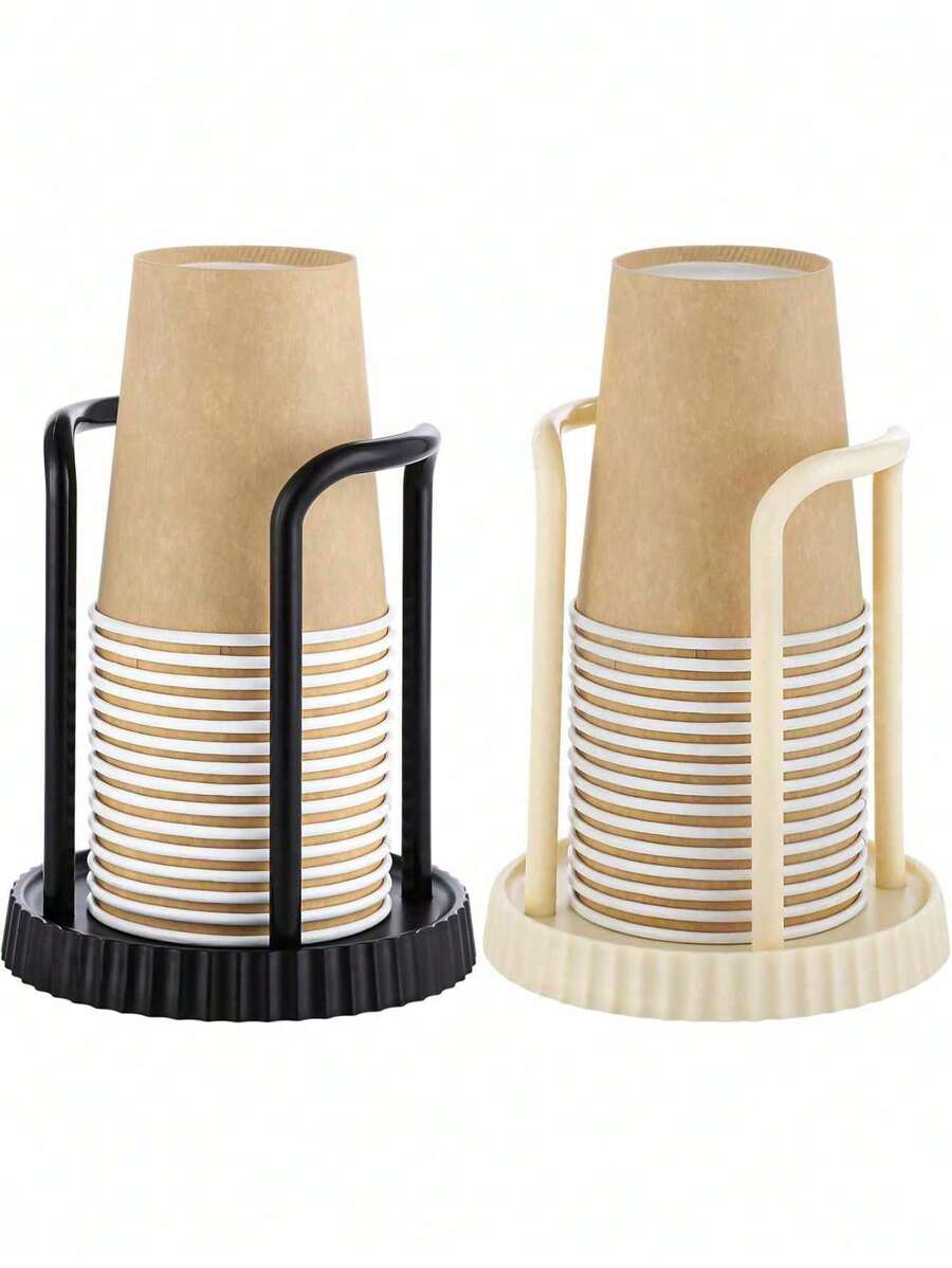 一黑一白，2 件塑料材质纸杯分配器，一次性纸杯储存器，浴室杯分配器，台面咖啡杯收纳盒，漱口水漱口杯架，可容纳 5 盎司纸杯 - 彩色 - 查看 1