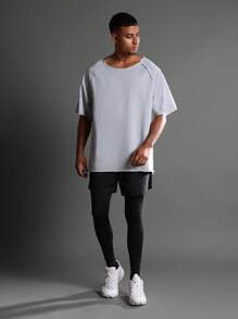 SUMWON 原始边缘性能 T 恤插肩袖设计原始领口细节街头风格都市运动服破洞接缝休闲街头装健身房训练 T 恤未完成下摆运动服运动服 - 淺灰色 - 查看 7