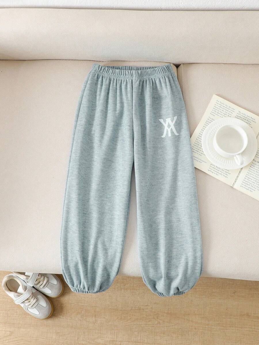SHEIN Young Boy Loose Fit Soft Blend Ribbed Fabric Letter Print Jogger Pants, Suitable For Autumn/Winter Back To School Season