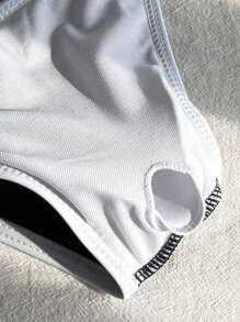 SHEIN Tween Girls' Casual Beach Vacation Vintage Color Contrast Criss-Cross Strap Bikini Set, Navy Blue - Royal Blue - View 6