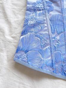 Soleia 复古宫廷风格彩色花卉提花印花吊带短款上衣，带纽扣和系带，适合女士，度假紧身胸衣上衣蓝色花卉紧身胸衣淡蓝色紧身胸衣上衣蓝色夏季紧身胸衣女士紧身胸衣蓝色紧身胸衣女士返校，返校季，毕业季 - 藍色 - 查看 6