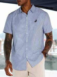 Manfinity Homme 男士条纹单排扣休闲/商务短袖衬衫