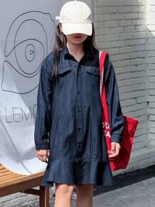 Dazy Kids Mädchen Denim Kleid mit Kragen und Langarm