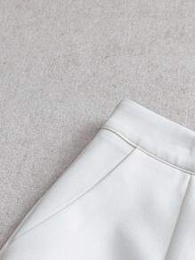 SHEIN Raffinéa White Summer Classy Elegant Tea Party Women's Flare Shorts,Fitted Waist Cinched 3D Frill Trim Ruffled Shorts With Pockets,Zipper,Button Chic Holiday - White - View 4