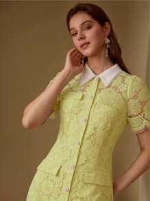 MOTF PREMIUM GUIPURE LACE BUTTON UP DRESS