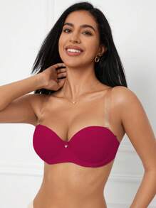 SHEIN 1 pieza Sujetador con aros y decoración de lazo de unicolor para mujer - Burdeos - Ver 4