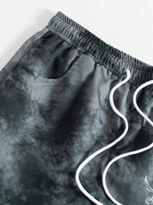 PAVTROS Quần ống rộng ống rộng in họa tiết nhuộm loang kiểu Nhật Bản thời trang đường phố cho nam, cạp rút dây, quần nỉ Goth họa tiết, quần nỉ nhện, quần nỉ vá nhuộm loang, phong cách Emo, phong cách thập niên 2000, mùa thu - màu đen - Xem 4