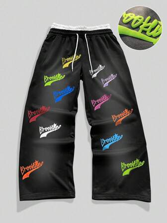 Street Life Pantalon de survêtement décontracté pour hommes avec taille contrastée imprimée et cordon de serrage