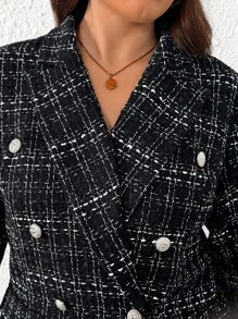EMERY ROSE Blazer elegante de tweed con botones de metal para mujer talla grande, chaqueta de oficina elegante para otoño/invierno - Negro - Ver 6