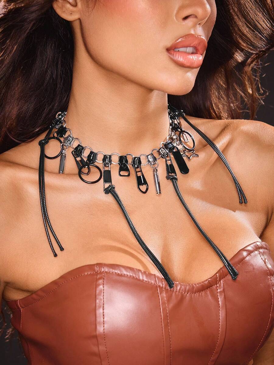 SHEIN ICON 朋克风格星星吊坠项链，适合日常佩戴 - 彩色 - 查看 1