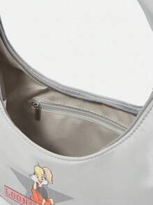 LOONEY TUNES X SHEIN Women's Fashionable Minimalist Personalized Street Chic Gray Cartoon Print Shoulder Bag - Grey - View 8