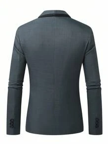 Manfinity Mode Men's Contrast Color Shawl Collar Long Sleeve Casual Blazer, For Wedding - Dark Grey - View 2