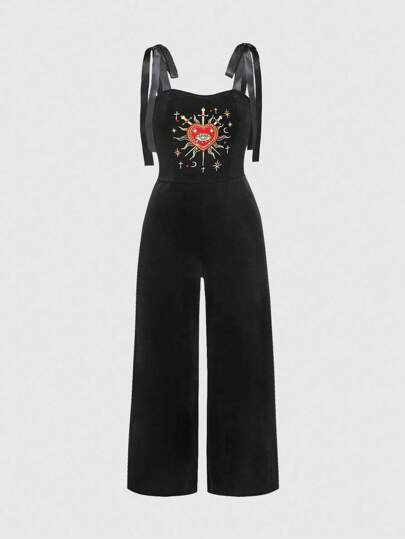 Gothic Plus Size Women Lace Applique Rhinestone Teardrop Crystal Star Decor Square Neck Lace-Up Bodysuit