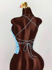 Amplova 2025 新款夏季度假背心，刺绣亮片深 V 领休闲性感女式吊带背心，开学派对 - 藍色 - 查看 2