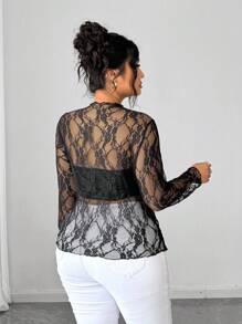 SHEIN Unity Plus Size Women Sexy Layered Lace Top - Multicolor - View 2