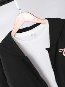 Sparklyn Teen Girl Sweet & Spicy Style Butterfly Print Short Zip-Up Hoodie, Spring/Autumn Fall Winter - Black - View 5