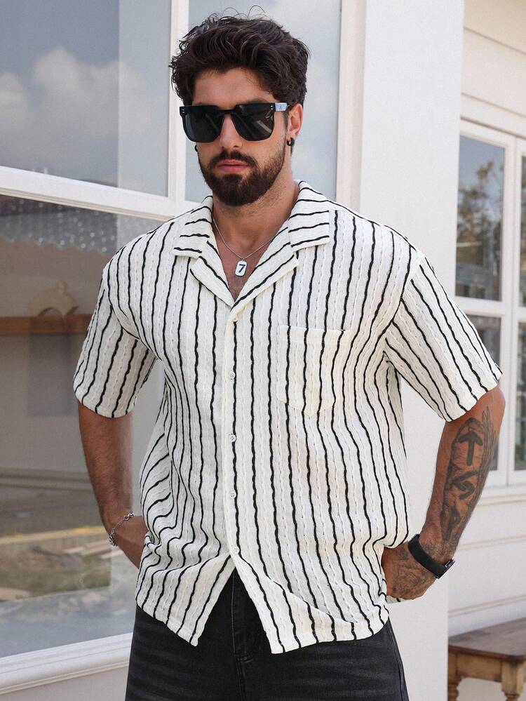 Men's Geometric Pattern Striped Design Multicolor Shirt, Summer