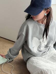 DAZY Tween Size Round Neck Knitted Fleece Sweatshirt With Bow Embroidery Fall,Winter - Grey - View 1