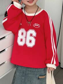 Dazy Kids Young Girl Round Neck Knit Fleece Printed Sweatshirt, Fall, Winter - Red - View 5