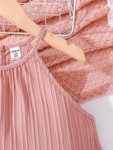 2pcs Tween Girls' Vacation Casual Solid Color Halter Top And Pants Set - Dusty Pink - View 4
