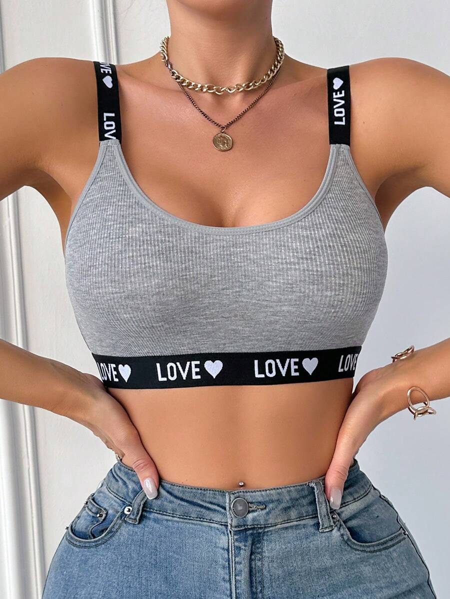 EasyFave 女士字母和心形印花罗纹休闲文胸