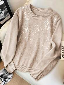 Plus Size Casual All-Match Versatile Loose Fit Crew Neck Long Sleeve Sweater Fall Winter Cloth For Women Autumn - Apricot - View 4
