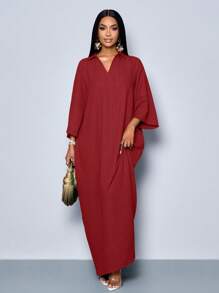 SOLERSUN Vestido Longo Feminino da SOLERSUN com Decote em V, Mangas Morcego Soltas e Sem Cinto, para Férias