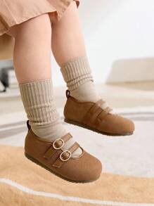 Cozy Pixies 时尚百搭休闲可爱双带公主风格平底鞋，适合幼儿女孩，春夏季 - 棕色 - 查看 2