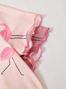 2pcs Teen Girls Flamingo Printed Comfortable Casual Nightgown, Minimalist Design For Easy Matching, Stretchy Knit Fabric, Machine Washable - Multicolor - View 5
