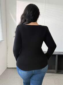 Flirla Suéter de punto elegante de unicolor con parches de encaje y retorcido para tallas grandes