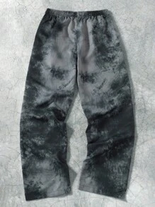 PAVTROS Quần ống rộng ống rộng in họa tiết nhuộm loang kiểu Nhật Bản thời trang đường phố cho nam, cạp rút dây, quần nỉ Goth họa tiết, quần nỉ nhện, quần nỉ vá nhuộm loang, phong cách Emo, phong cách thập niên 2000, mùa thu - màu đen - Xem 2