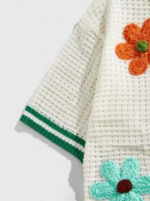 ROMWE MEN Street Life Men's Vacation Floral Decor Contrast Trim Short Sleeve Cardigan