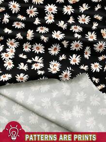 EMERY ROSE 休闲简约雏菊花卉印花加大码 V 领短袖 T 恤带口袋，加大码，适合夏季雏菊印花衬衫女式花卉衬衫女式夏季衬衫黑色雏菊上衣适合外出