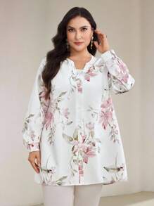 Veilorie Elegancki top damski w stylu arabskim z nadrukiem kwiatowym w dużych rozmiarach