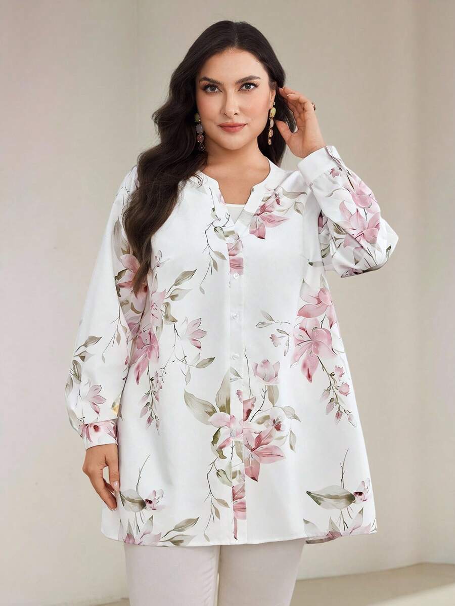 Veilorie Elegancki top damski w stylu arabskim z nadrukiem kwiatowym w dużych rozmiarach