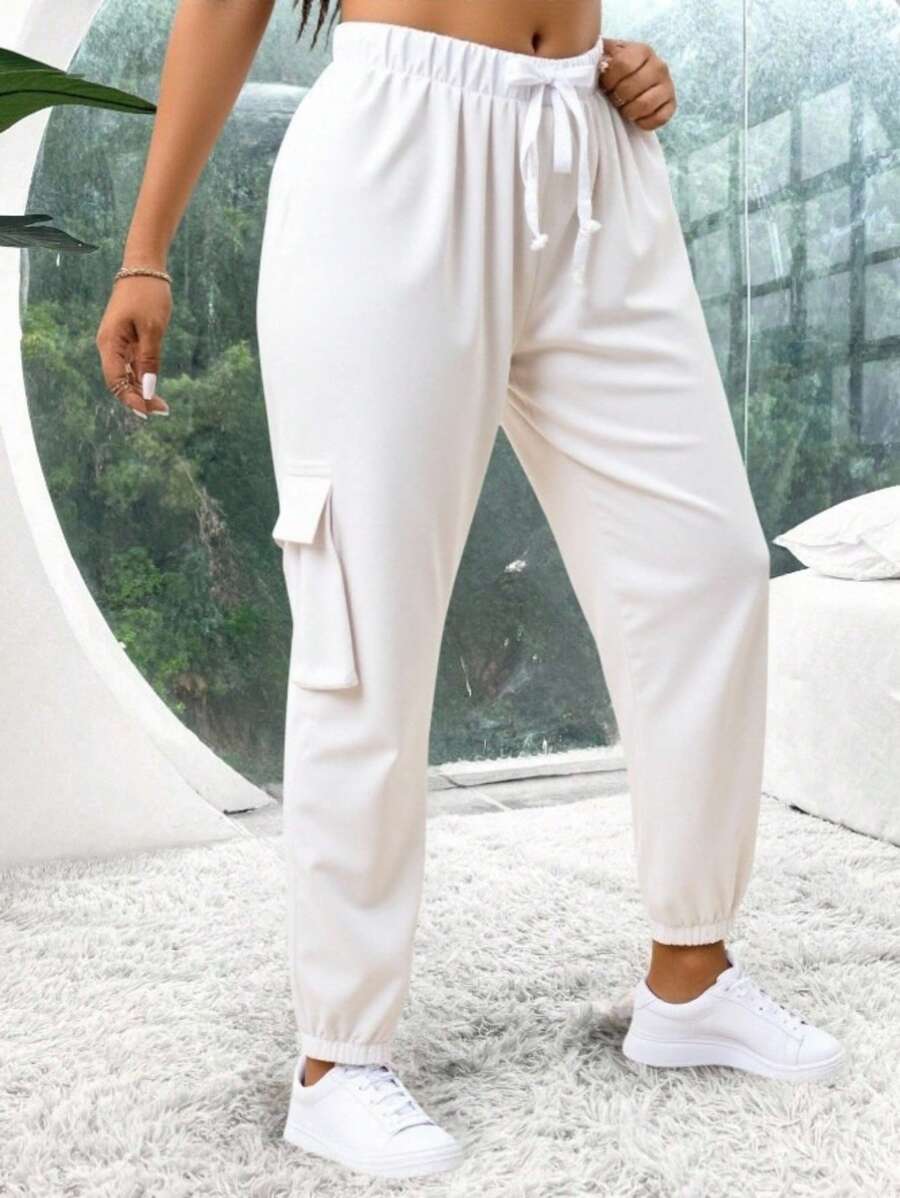 EURMUSE Cloudlight 亚麻工装裤，带侧袋 - 夏季必备单品，舒适、动感、色彩 - 时尚、个性、休闲、日常穿着、慢跑 - 白色 - 查看 1
