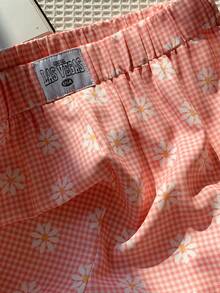 Comfortcana 度假休闲格纹碎花阔腿裤 - 粉色 - 查看 6