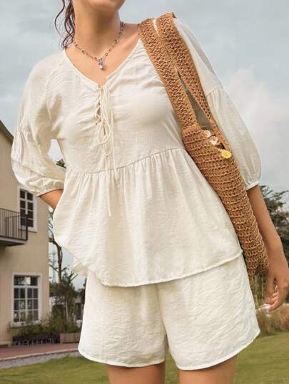 Jouncy Women's Light Color Minimalist Shirt Set, Casual Wear Suitable For Back-To-School Season