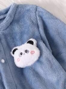 SHEIN 新生儿简约纯黄色长袖连体衣（含帽子和手套）婴儿家居服套装 - 霧霾藍 - 查看 3