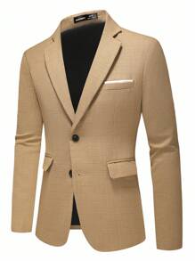Calvornis Men's Casual Solid Color Suit Jacket, Old Money Style - Coffee Brown - View 3