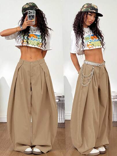 Coolane 女式夏季复古休闲嬉皮街头宽松军绿色裤子