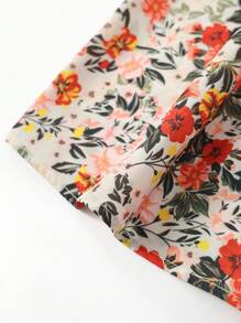 SHEIN VCAY 大码女式夏季休闲度假花卉印花撞色蕾丝吊带背心 - 杏色 - 查看 5