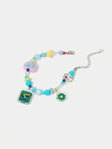 THE POWERPUFF GIRLS X SHEIN Bubbles Pattern Beaded Pendant Bracelet - Multicolor - View 4