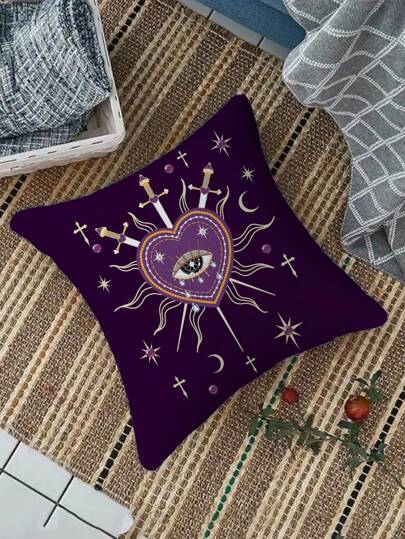 Grunge Punk 1 pieza Funda de cojín con patrón de corazón de doble cara de fondo morado, adecuada para sala de estar, dormitorio, comedor