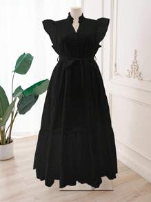 SHEIN Clasi Váy thêu rỗng màu trơn cỡ lớn thường ngày - màu đen - Xem 9
