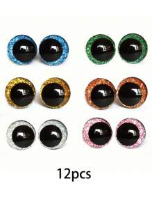 12PCS Glitter Eyes For Amigurumi - Sparkling 3D Plastic Craft Eyes (12-30mm) In 6 Colors, Doll-Making Supplies For Knitted Toys, Bears & Puppets (No-Scratch Design)