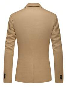 Calvornis Men's Casual Solid Color Suit Jacket, Old Money Style - Coffee Brown - View 2